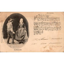 CPA Auvergne La Bourrée, couple en costumes traditionnels et partition musicale en 1904