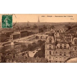 CPA Paris panorama des 7 ponts sur la Seine avec timbre vert au recto