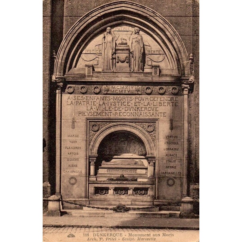 Carte postale ancienne du Monument aux Morts de Dunkerque