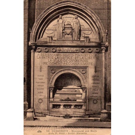 Carte postale ancienne du Monument aux Morts de Dunkerque