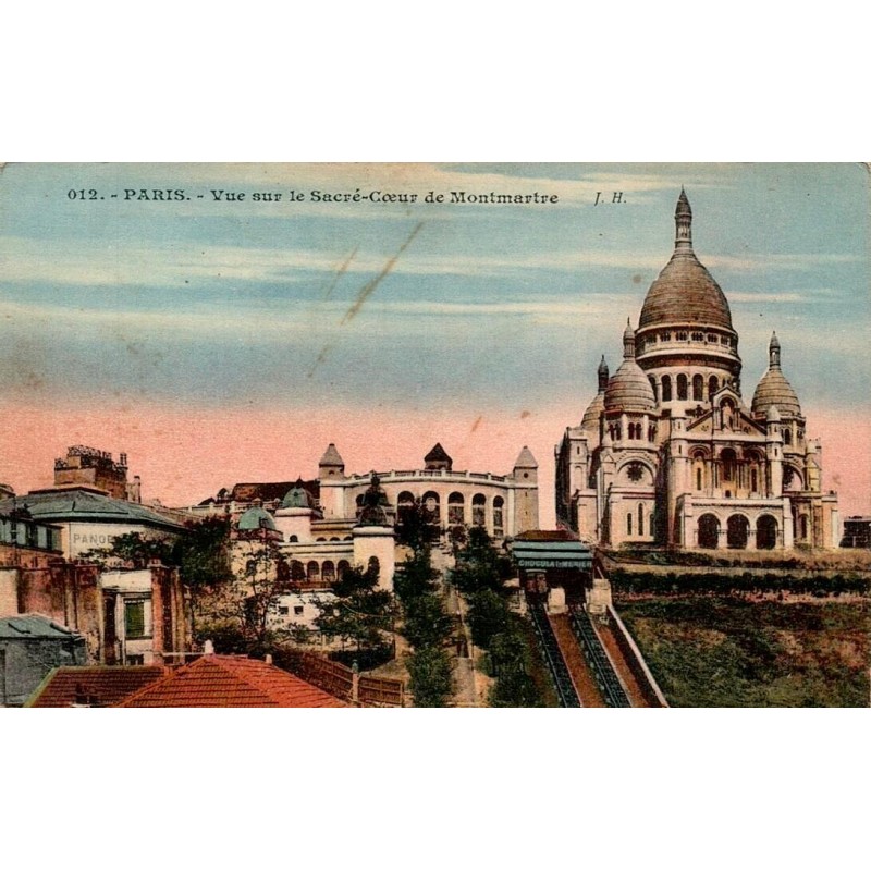 CPA Paris Sacré-Cœur de Montmartre et funiculaire, ancienne vue colorisée