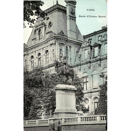 CPA Paris statue équestre d’Étienne Marcel devant l’Hôtel de Ville