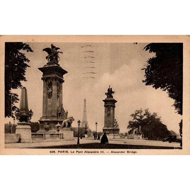 CPA Paris Pont Alexandre III et Tour Eiffel, Éditions Artistiques A.L. n°506