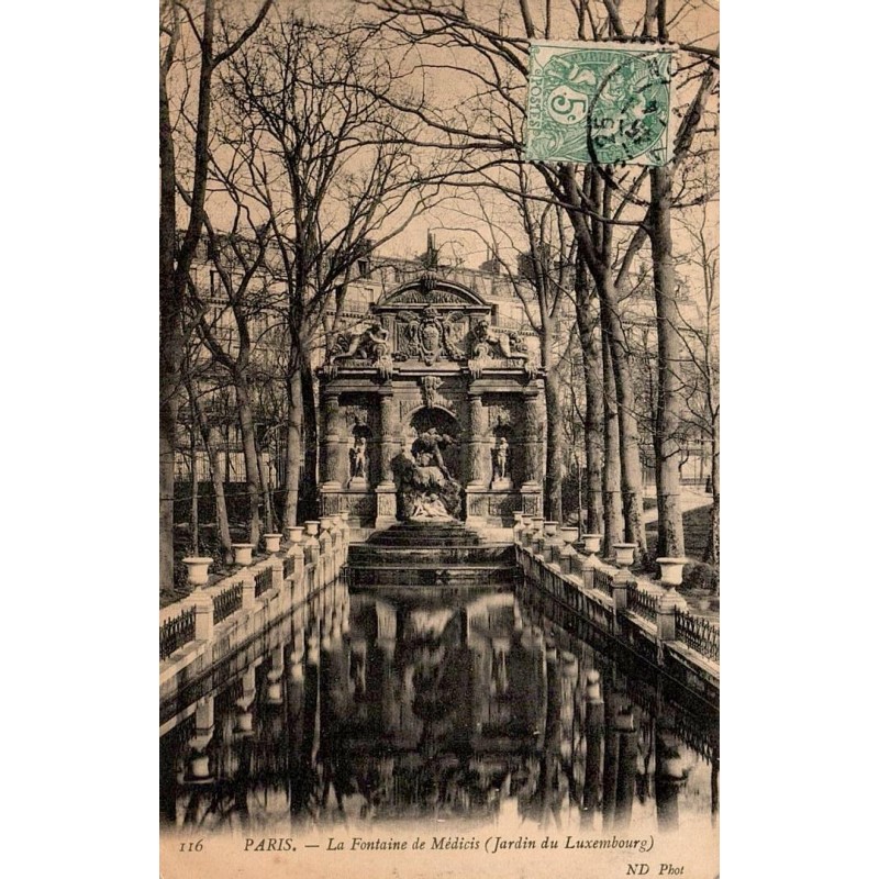 CPA Paris Fontaine de Médicis Jardin du Luxembourg ND Phot n°116 circulée en 1907