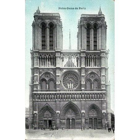 CPA Paris Notre-Dame façade occidentale cathédrale gothique et parvis