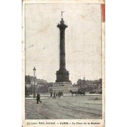 CPA Paris place de la Bastille colonne de Juillet fiacre et rails