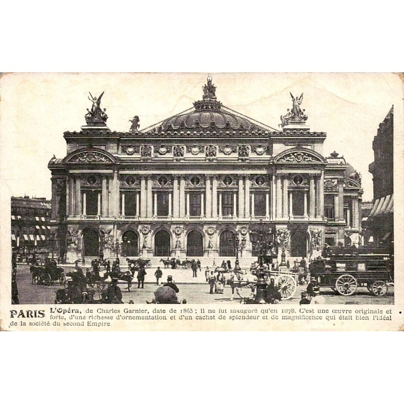CPA Paris Opéra Garnier vue ancienne avec fiacres et animation de rue