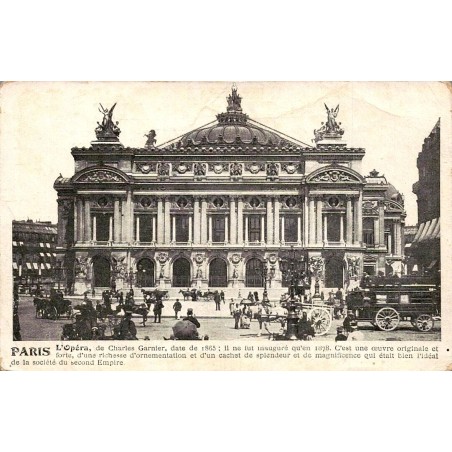 CPA Paris Opéra Garnier vue ancienne avec fiacres et animation de rue