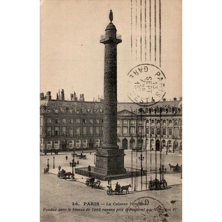 CPA Paris place Vendôme colonne Vendôme attelages carte circulée en 1915