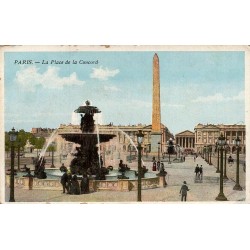 CPA Paris place de la Concorde fontaine et obélisque de Louxor carte colorisée