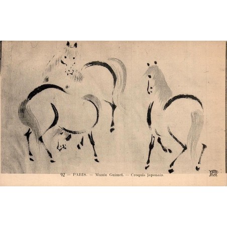 CPA Paris Musée Guimet croquis japonais de chevaux Neurdein Frères n°92