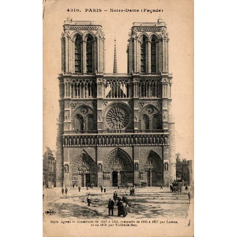 CPA Paris Notre-Dame façade et parvis animé ELD n°4310 correspondance 1928