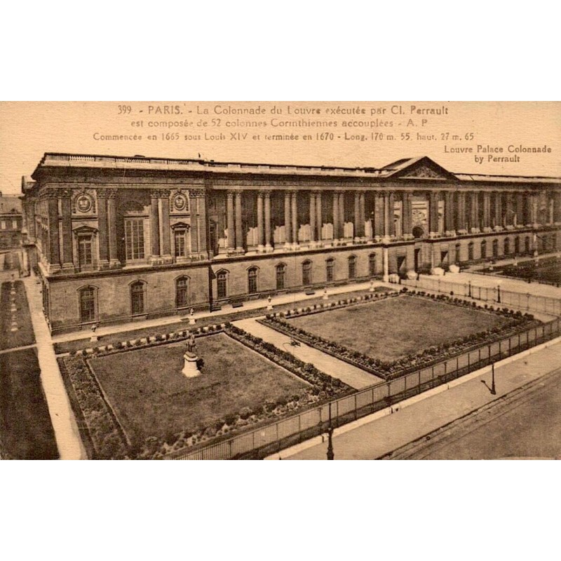 CPA Paris Louvre Colonnade de Perrault et anciens jardins E. Papegnin n°399