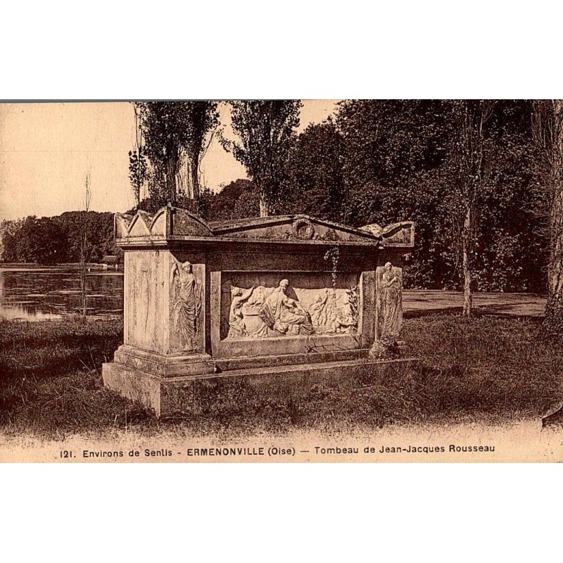 Carte postale ancienne du tombeau de Jean-Jacques Rousseau à Ermenonville
