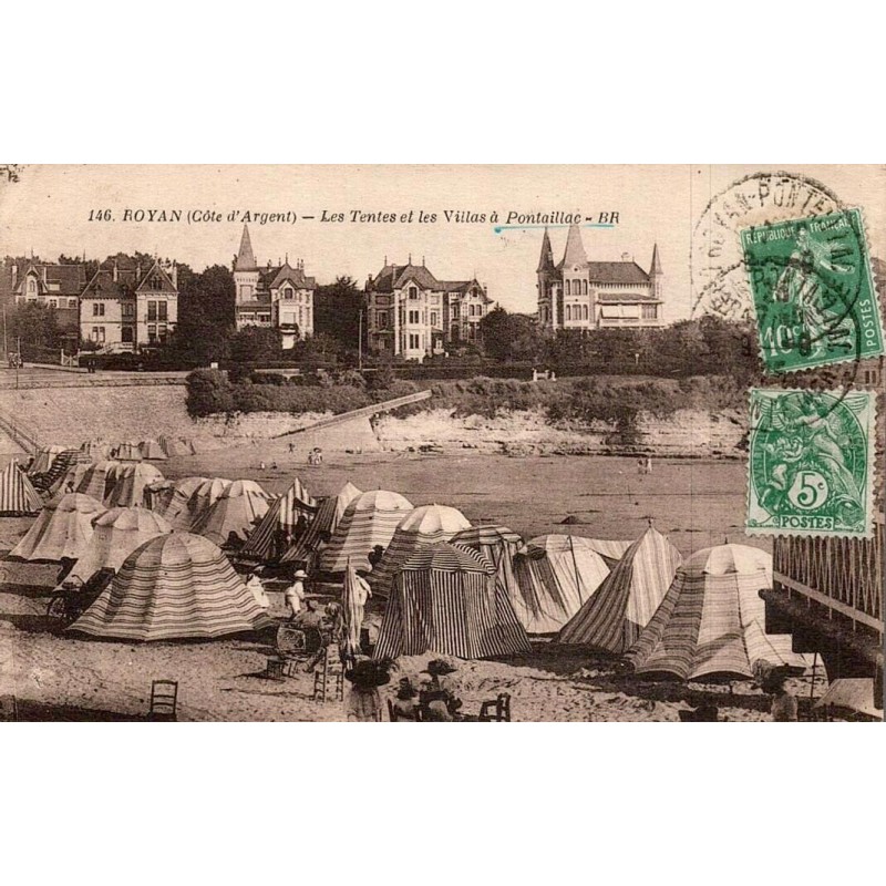 CPA Royan Pontaillac tentes de plage et villas Bloc Frères n°146 circulée en 1906