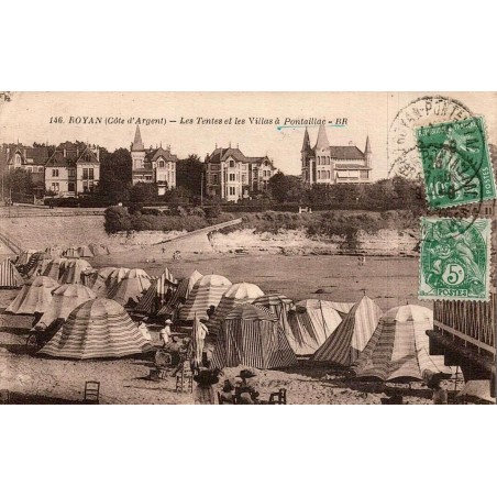 CPA Royan Pontaillac tentes de plage et villas Bloc Frères n°146 circulée en 1906