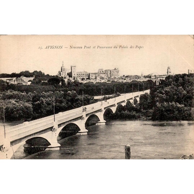CPA Avignon Nouveau Pont et panorama du Palais des Papes, vue du Rhône
