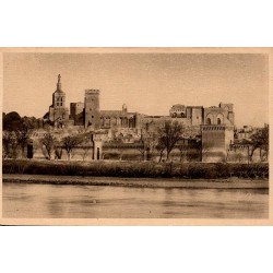 CPSM Avignon Palais des Papes et remparts vus de la rive droite du Rhône
