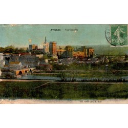 CPA Avignon vue générale colorisée, Palais des Papes et pont Saint-Bénézet