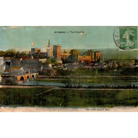 CPA Avignon vue générale colorisée, Palais des Papes et pont Saint-Bénézet