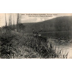 CPA Villers-Cotterêts Équipage Menier prise d’un cerf à l’étang de Montgobert
