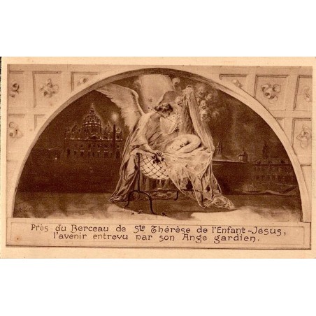 Carte postale ancienne de la fresque de la chapelle de Sainte-Thérèse de l’Enfant Jésus à Alençon