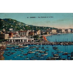 CPSM Cannes vue générale et port colorisé avec bateaux en 1938
