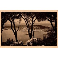 CPSM Nice vue entre les pins sur le port et son phare