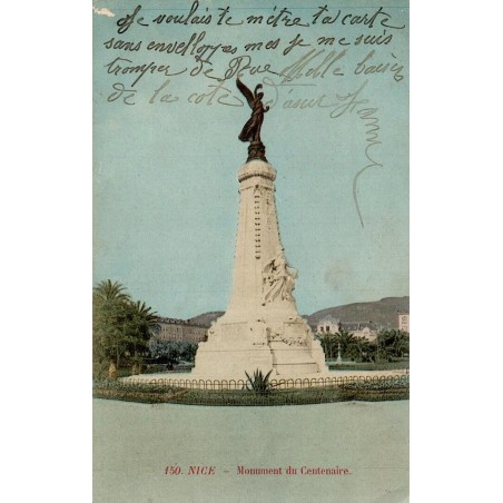 CPA Nice Monument du Centenaire colorisé avec correspondance datée 1908