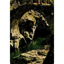 CPSM Asco Corse pont génois en pierre au-dessus de la rivière carte circulée en 1975