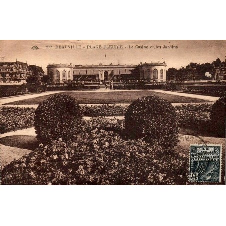 CPSM Deauville Plage Fleurie casino et jardins avec vignette Paris 1931