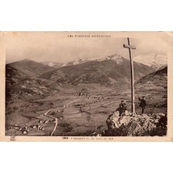 CPA Massat Ariège vue du Haut du Ker avec croix et panorama des Pyrénées