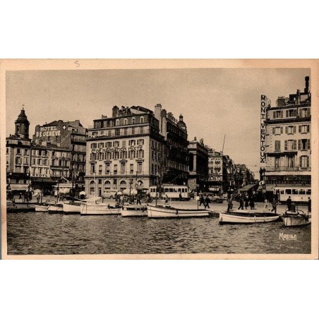 CPSM Marseille quai des Belges et Canebière avec bateaux du Vieux-Port