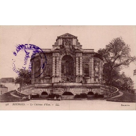 CPA Bourges Château d’Eau, carte écrite en 1915 avec cachet militaire violet