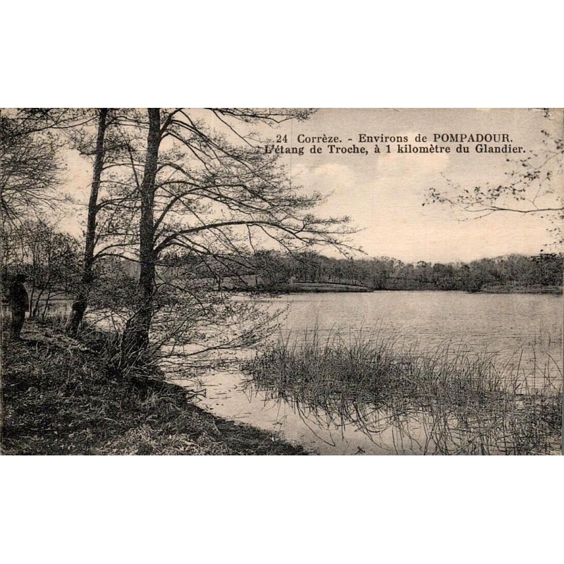 CPSM Pompadour étang de Troche près du Glandier en Corrèze, circulée en 1935