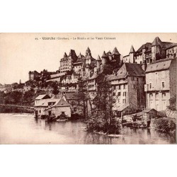CPA Uzerche Corrèze, moulin sur la Vézère et vieux châteaux, carte écrite en 1909