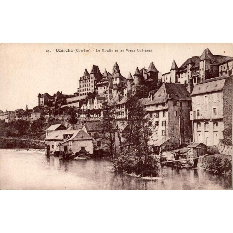 CPA Uzerche Corrèze, moulin sur la Vézère et vieux châteaux, carte écrite en 1909