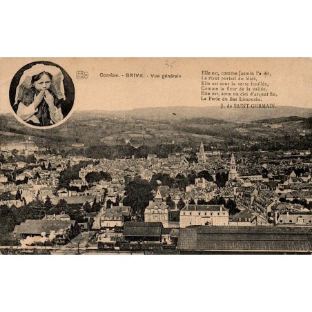 CPA Brive vue générale panorama ancien avec portrait en costume traditionnel Corrèze
