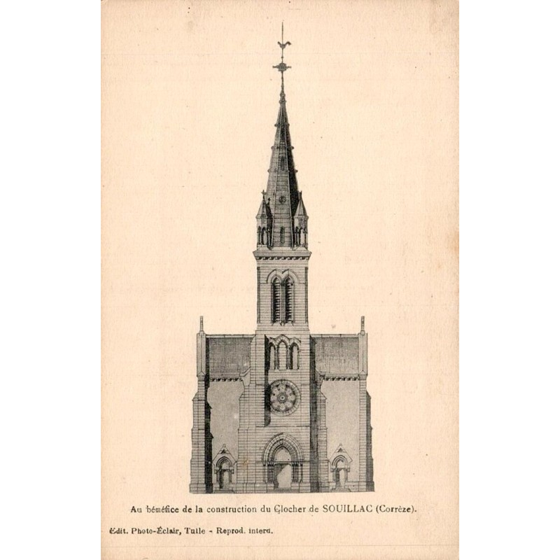 CPA Souillac projet de construction du clocher, dessin architectural ancien