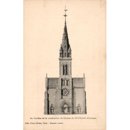 CPA Souillac projet de construction du clocher, dessin architectural ancien