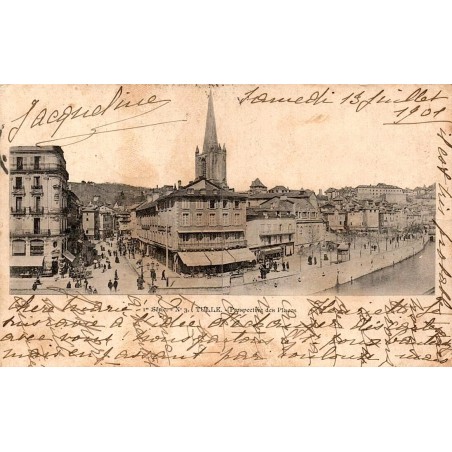 CPA Tulle Perspective des Places en 1901, cathédrale et centre-ville animé
