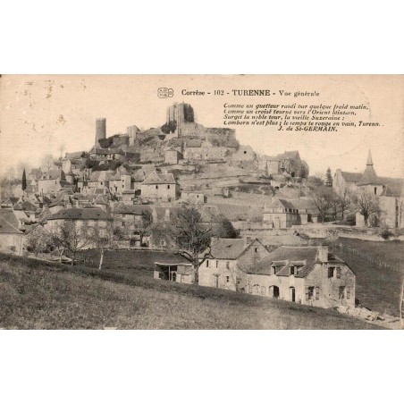 CPA Turenne vue générale du village et château en Corrèze, circulée en 1915
