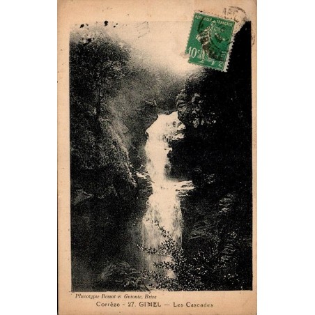 CPA Gimel-les-Cascades en Corrèze, cascade et timbre Semeuse 10 c vert