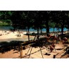 CPM Treignac Corrèze parc de jeux et plage du lac avec baigneurs