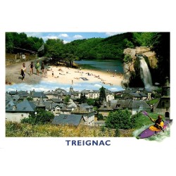 CPM Treignac Corrèze multivues ville plage cascade et kayak sur la Vézère
