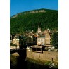 CPM Bort-les-Orgues centre-ville, Dordogne et falaise des Orgues en Corrèze