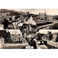 CPSM Tulle multivues des quais, cathédrale, préfecture et centre-ville en 1962