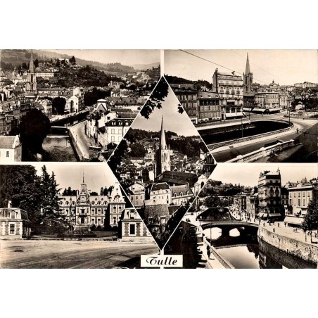 CPSM Tulle multivues des quais, cathédrale, préfecture et centre-ville en 1962