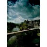 CPM Uzerche cité dominant la Vézère et pont de pierre, carte circulée en 1986