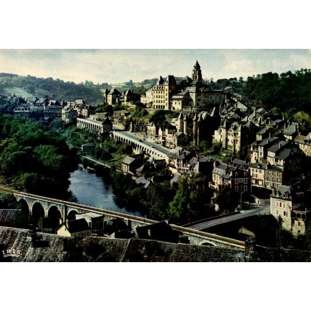 CPSM Uzerche cité dominant la Vézère et viaducs, vue générale en Corrèze